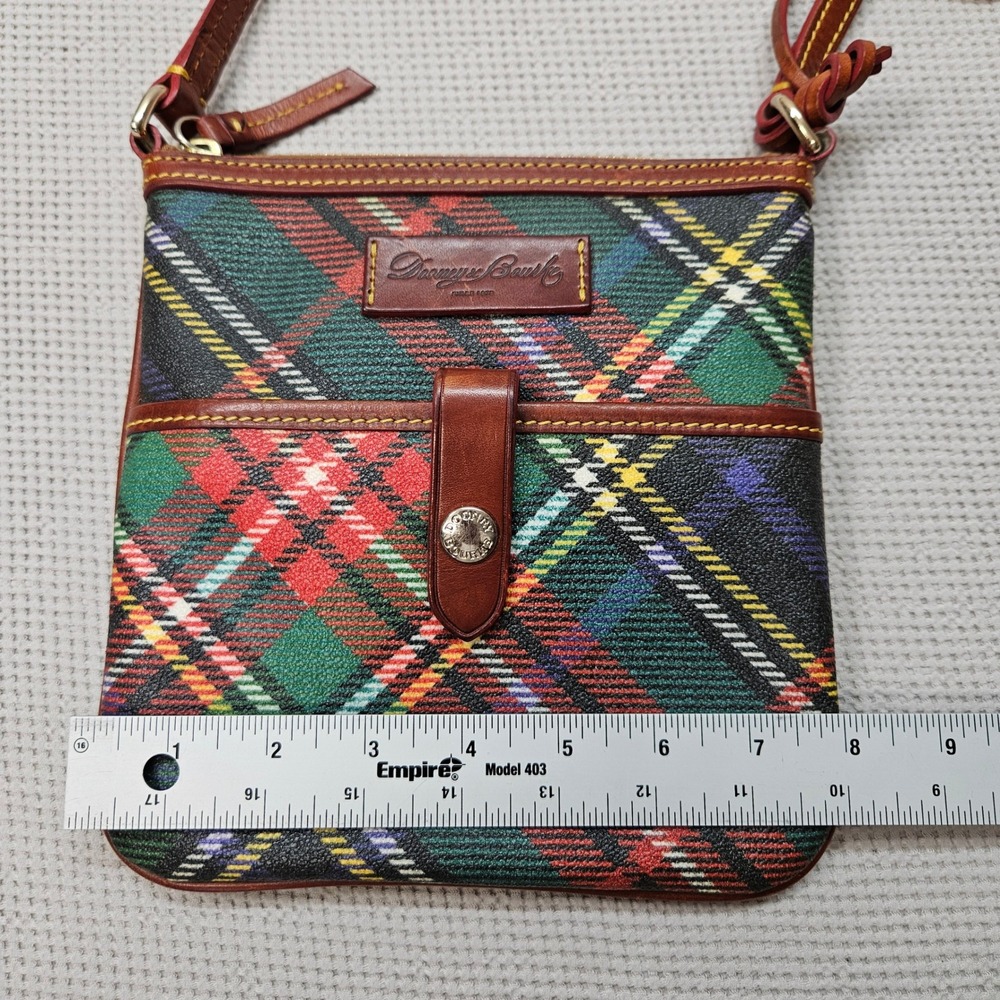 Dooney & Bourke Tartan Plaid Coated Canvas Leather Crossbody Bag Green Red Multi - Picture 9 of 16